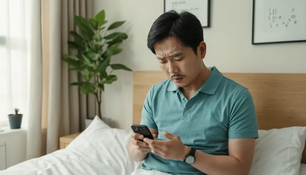 정해진 시간에 맞춰 알람을 설정하며 약 복용 일정을 준비하는 남성의 장면