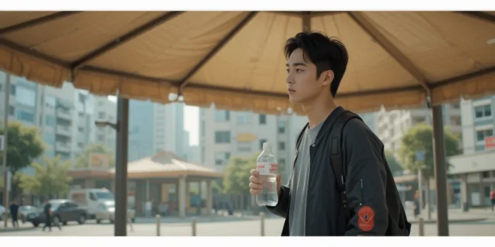 폭염주의보 기준에 따라 그늘 쉼터에서 휴식하는 모습