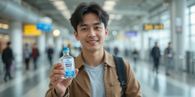 여행 가방에 헥사메딘 가글을 넣는 모습