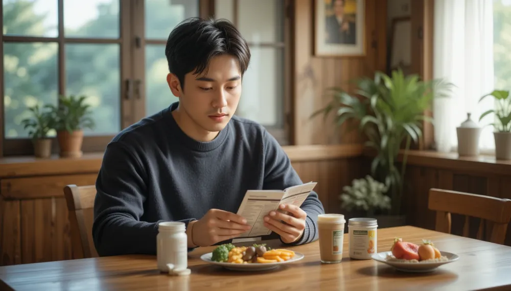 스페르미딘 효능에 대해 노트에 메모하는 장면