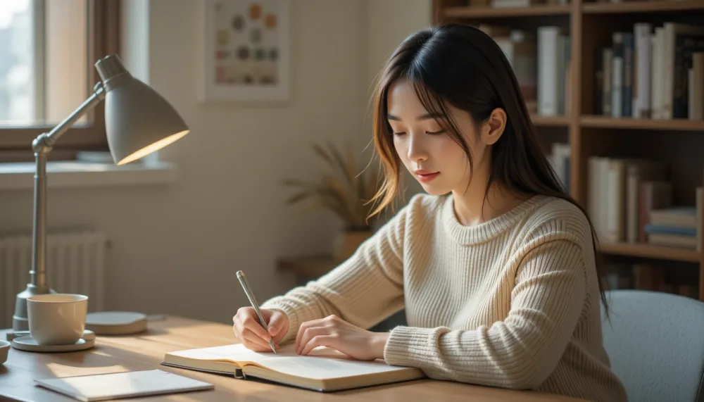 스페르미딘 효능 관련 책이나 자료를 살펴보는 장면