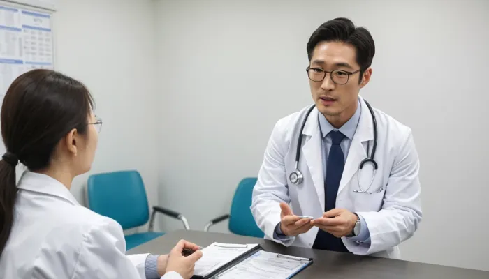 전문가와 함께 테스토스테론 수치에 대해 상담하는 모습