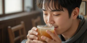 위염에 좋은 보리차 음료를 마시고 있는 남성 모습