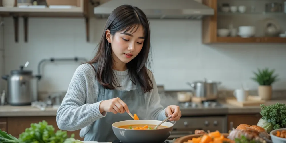 부드럽고 달콤한 고구마는 속을 편안하게 해 위염 관리에 자주 활용하는 모습