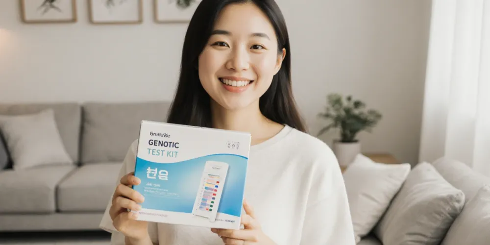 유전자 검사 키트 들고 있는 여성