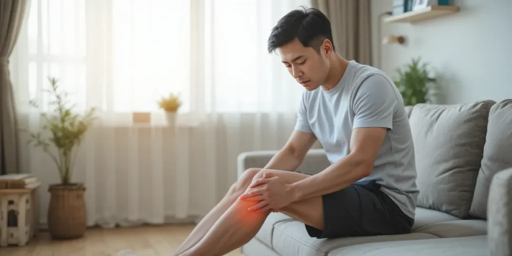 무릎통증 원인으로 무릎을 만지는 남성