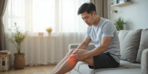 무릎통증 원인으로 무릎을 만지는 남성