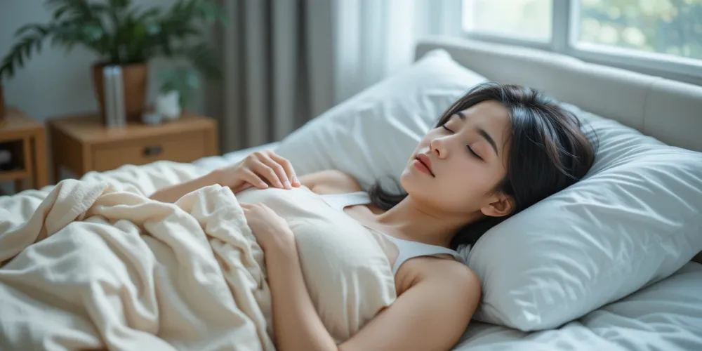 수면 무호흡증 치료 후 편안히 잠든 여성의 모습