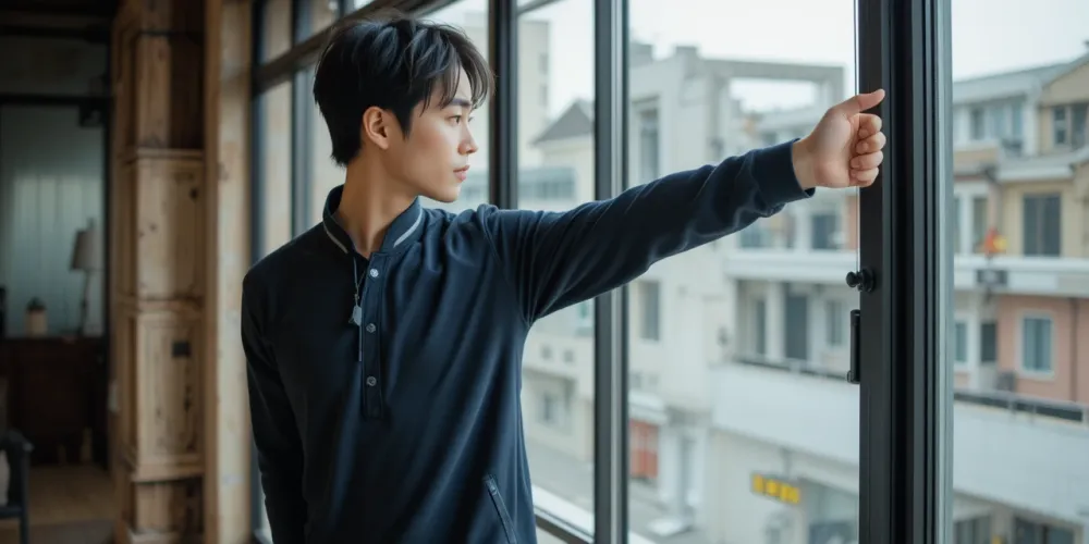 저항 밴드를 이용해 손목 강화 운동으로 테니스엘보 회복을 돕는 장면