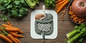 식이섬유가 풍부한 채소와 장 건강을 표현한 모습