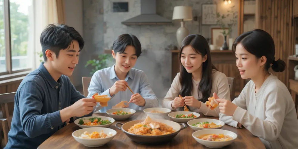 가족이 함께 즐기는 고혈압 낮추는 식단 모습