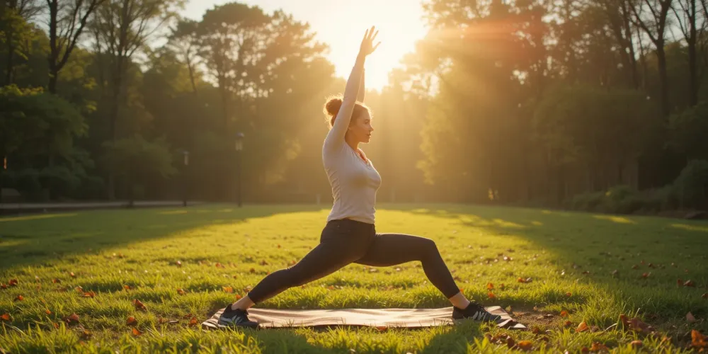 아침 햇살 아래 스트레칭을 하며 건강을 회복하는 모습