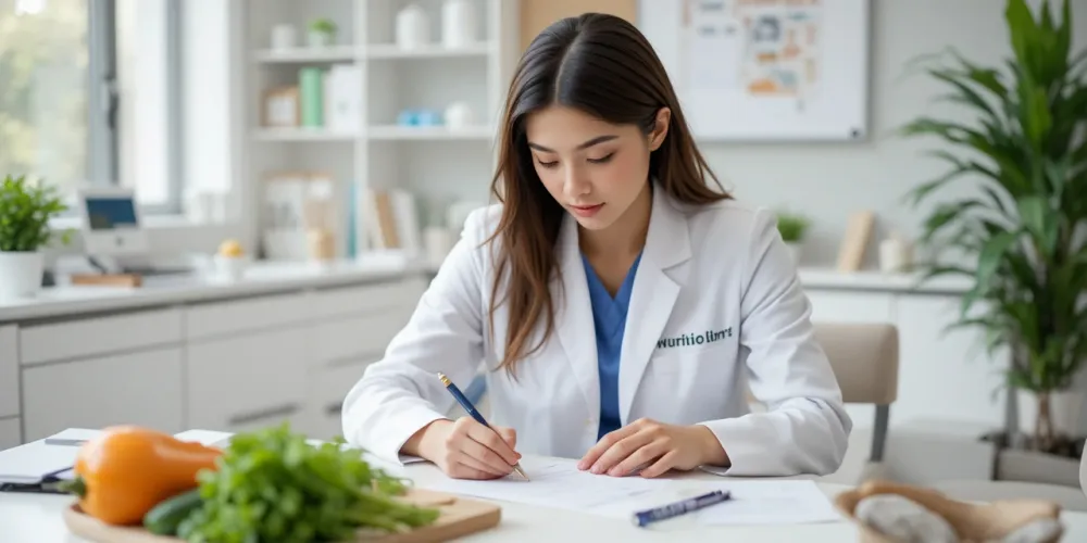 영양사가 갑상선 기능 저하증 초기대응 식단을 작성하는 모습