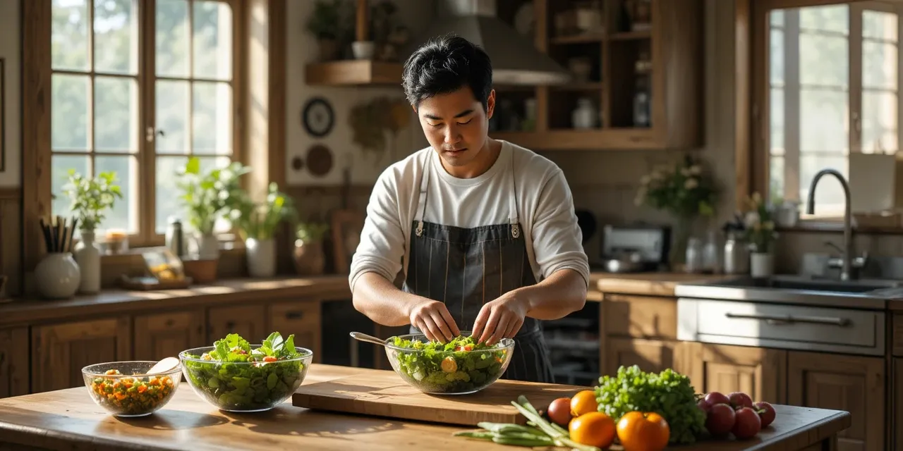 시금치 샐러드를 준비하는 모습