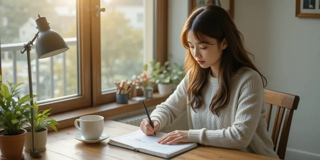 주간 식단을 계획하며 노트를 작성하는 모습