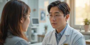 혈중 콜레스테롤 수치를 확인하는 중년 남성의 모습