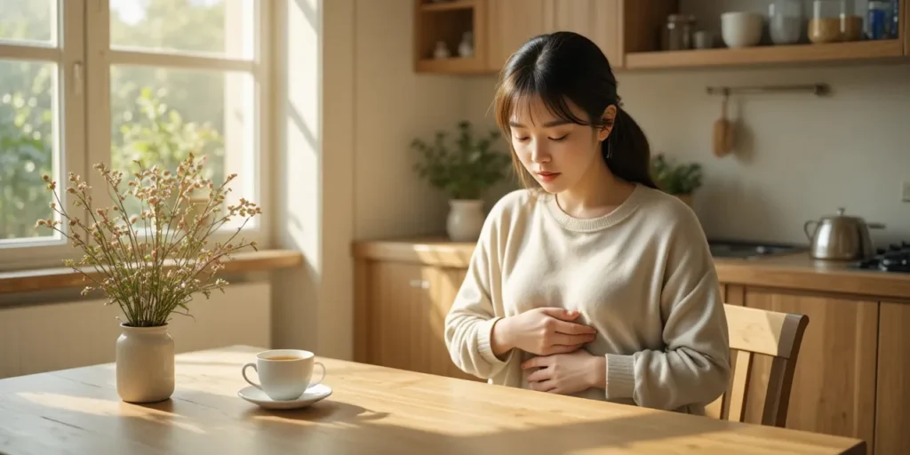 위가 예민해져 불편함을 느끼는 한국인 모습