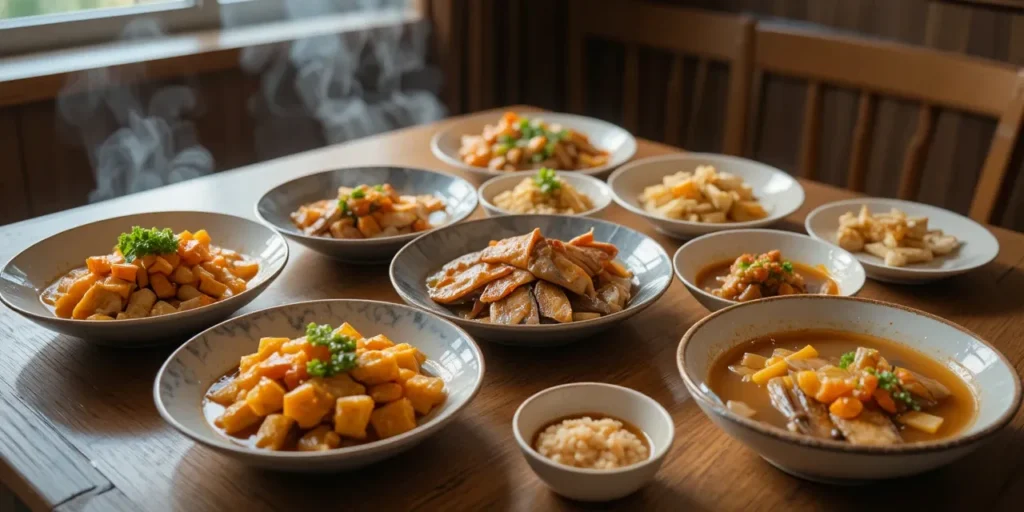 염분이 많은 음식을 정리한 식탁 모습