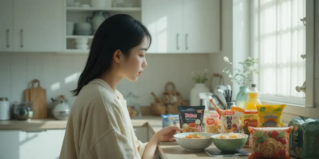 위에 부담이 적은 대체 음식을 준비하는 여성 모습