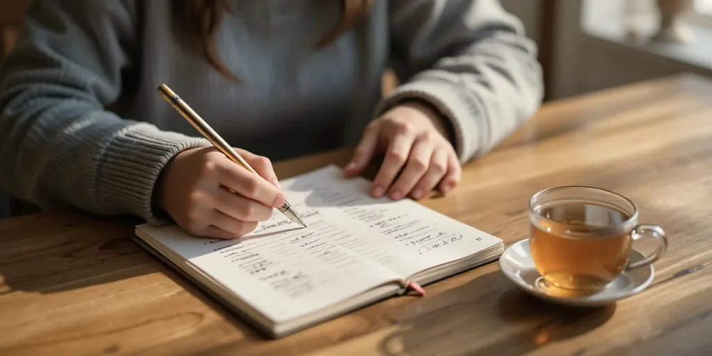 식단 조절을 위해 체크리스트를 정리하는 모습