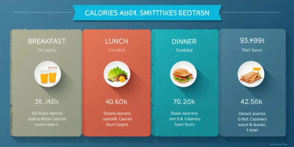 아침, 점심, 저녁, 간식 칼로리를 나눈 그래프 형태의 인포그래픽 모습