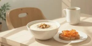 요거트와 치아씨드, 연어 토스트로 구성된 오메가3 음식 리스트 모습