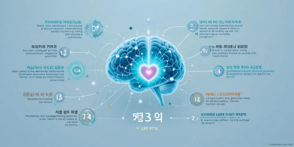 뇌와 심장, 눈 아이콘이 연결되어 오메가3 효능을 시각화한 인포그래픽 모습