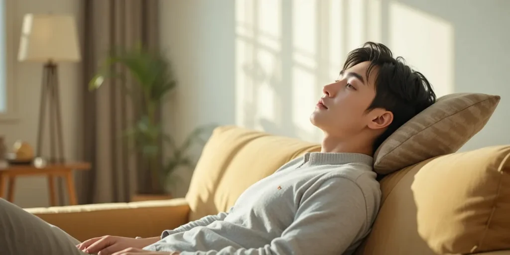 역류 증상을 줄이기 위해 상체를 살짝 세운 편안한 휴식 모습