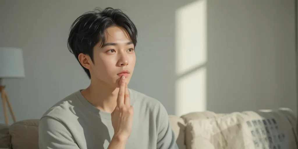 손으로 입 냄새 자가진단하는 모습