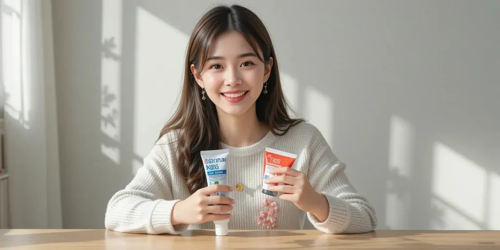 다양한 치약 중 구취 제거용 제품을 비교하는 모습