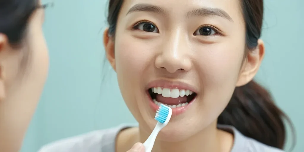 올바른 칫솔질 방법을 시연하는 모습