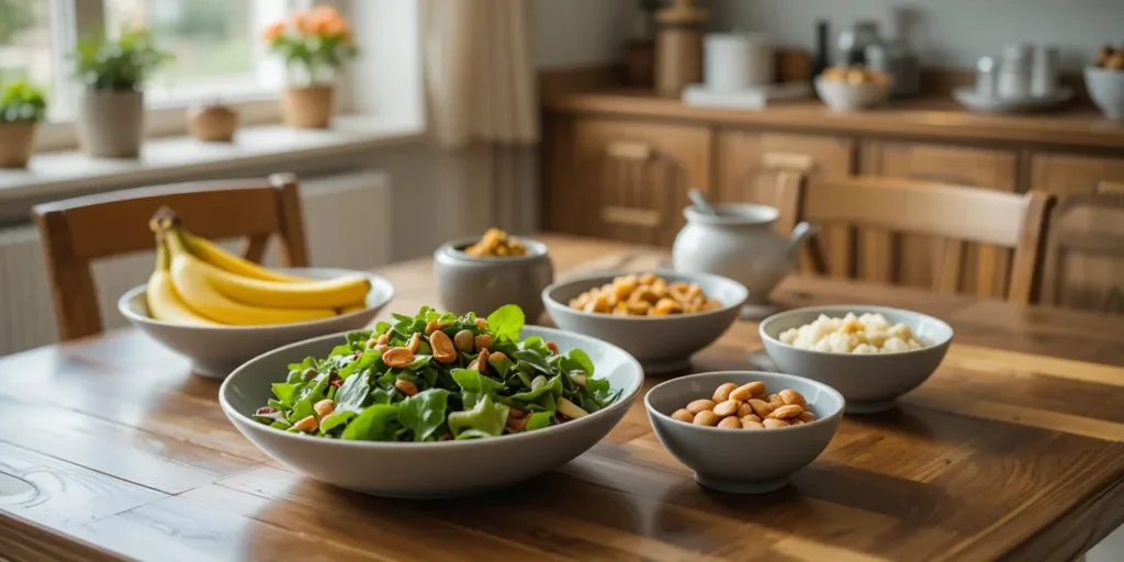 마그네슘이 풍부한 음식을 준비한 식탁의 모습