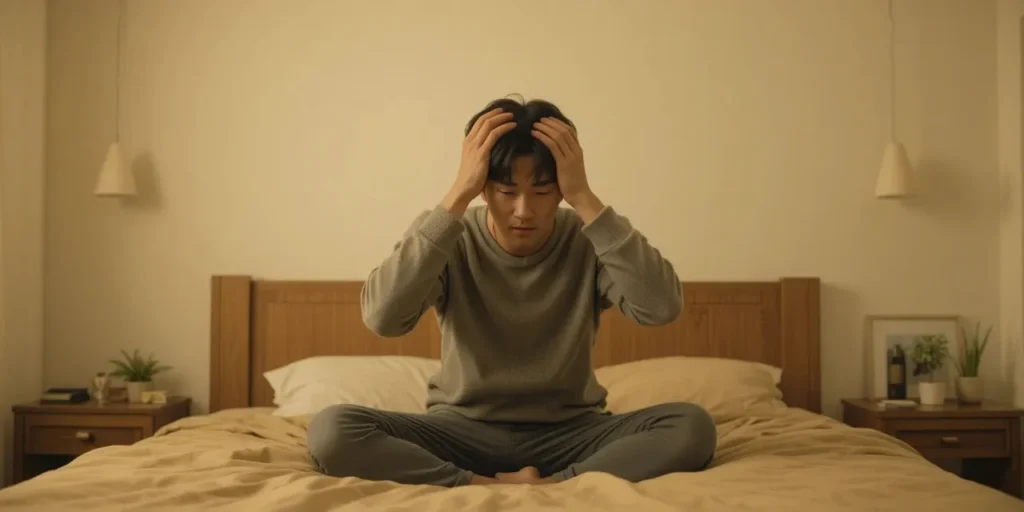 스트레스로 눈 떨림이 생긴 남성의 모습