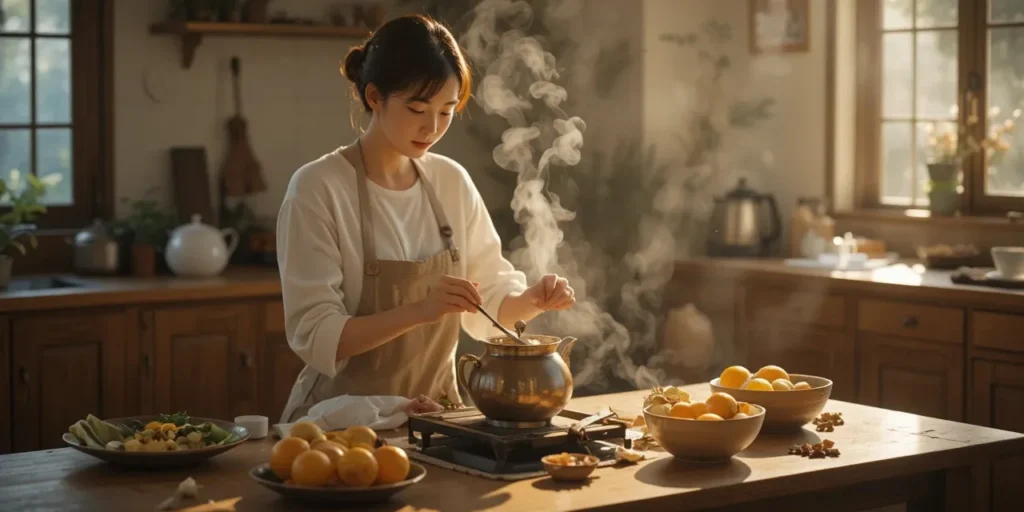 생강차를 준비하는 주방에서의 모습