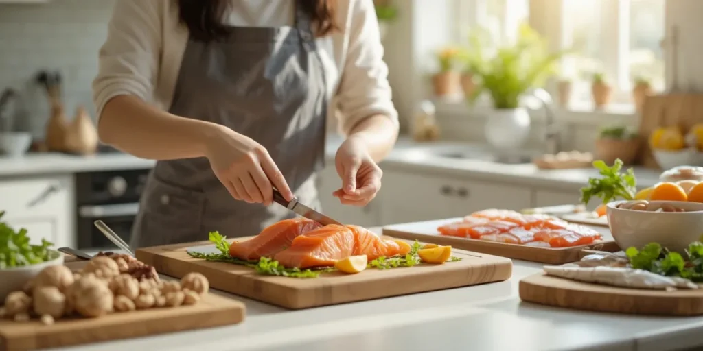 오메가3 풍부 식품을 준비하는 모습