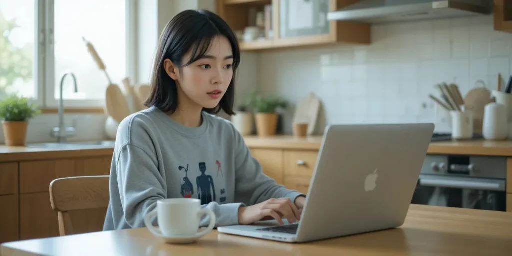 오른쪽 아랫배 통증 원인과 여성 통증 구분법 7 노트북으로 건강 정보를 검색하는 여성 모습