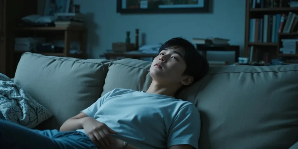 소파에 무기력하게 누워있는 모습