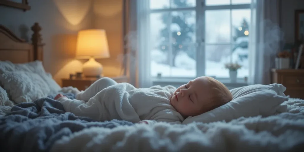 아기 침실에 수면등과 가습 디퓨저가 놓인 모습
