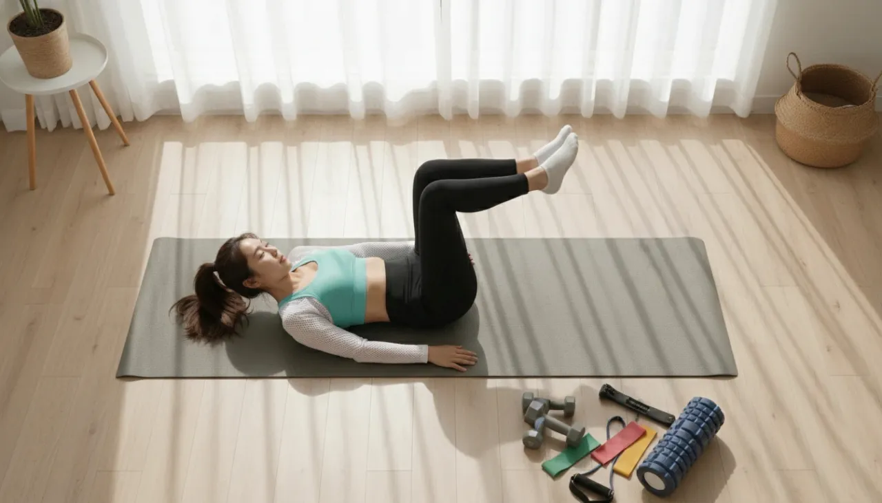 요가매트 위에서 복부 운동 중인 여성의 모습