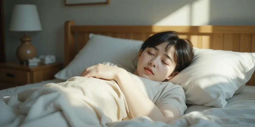 가슴 통증이 완화되어 침대에서 편안히 쉬는 모습