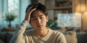 어지러워 머리를 감싸는 남성의 모습