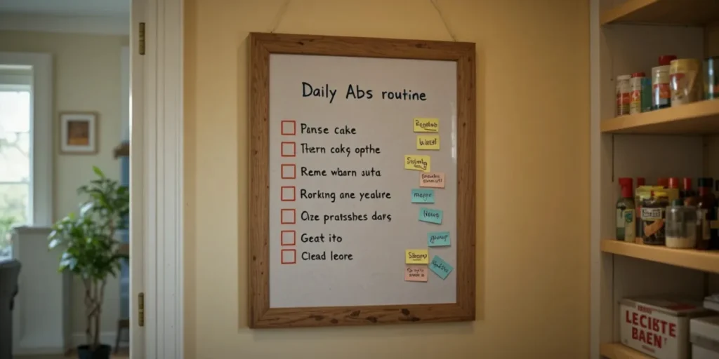 벽에 걸린 복근 운동 체크리스트 모습