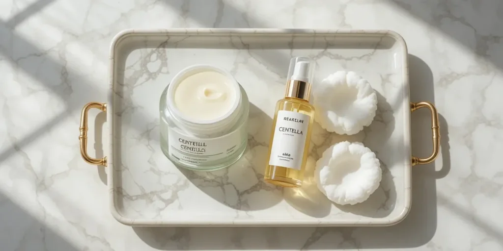 니아신아마이드 등 진정 성분이 담긴 크림과 세럼 모습