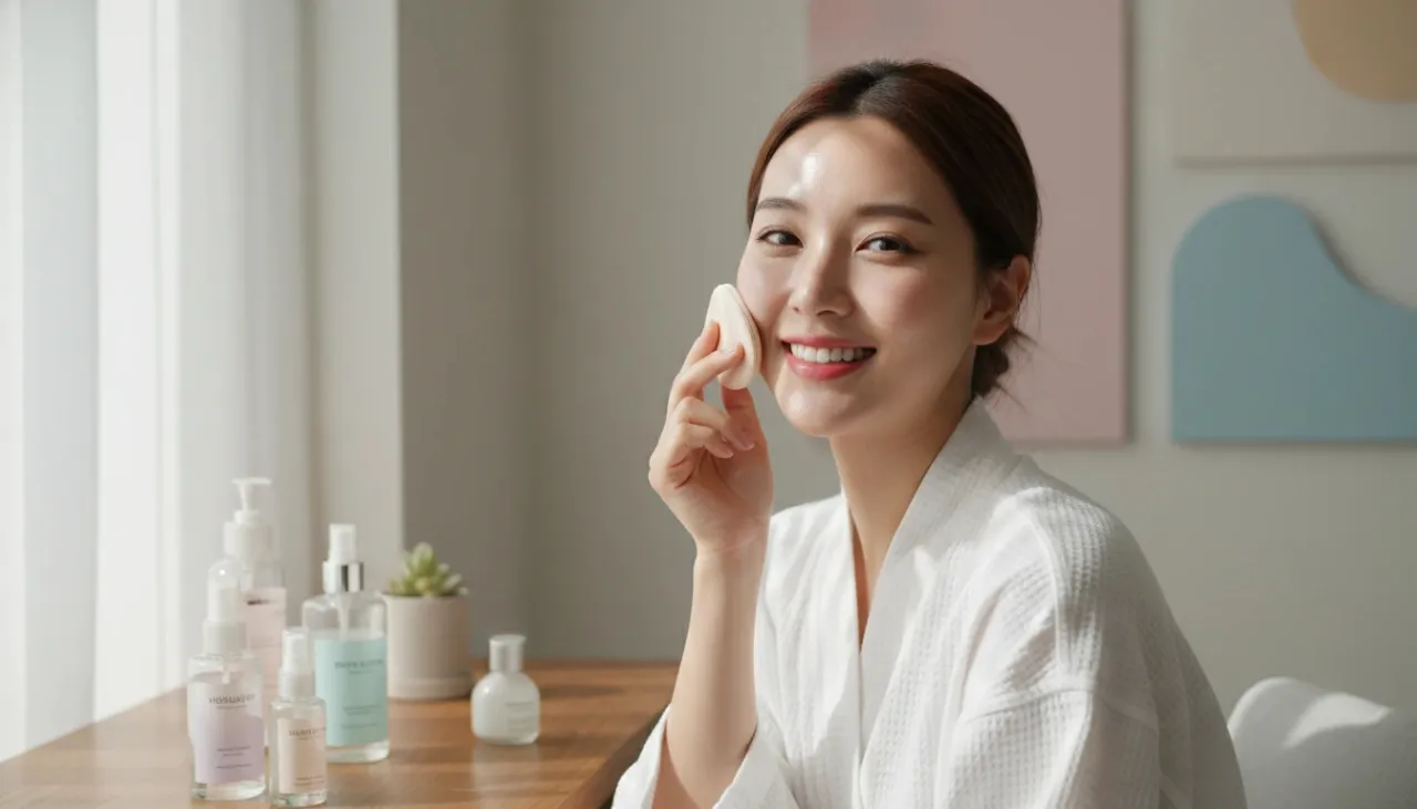 건강한 피부와 각질 관리 루틴을 보여주는 여성의 모습