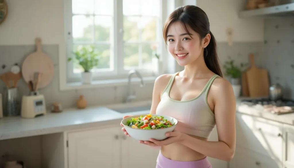 식습관 개선을 통해 뱃살 관리에 노력하는 여성의 모습