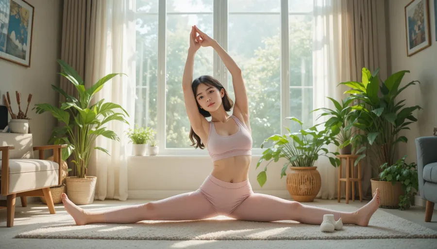 건강한 생활 패턴을 위해 아침에 스트레칭하는 여성의 모습
