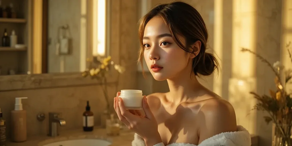 피부 장벽 회복을 위해 영양크림을 바르는 모습