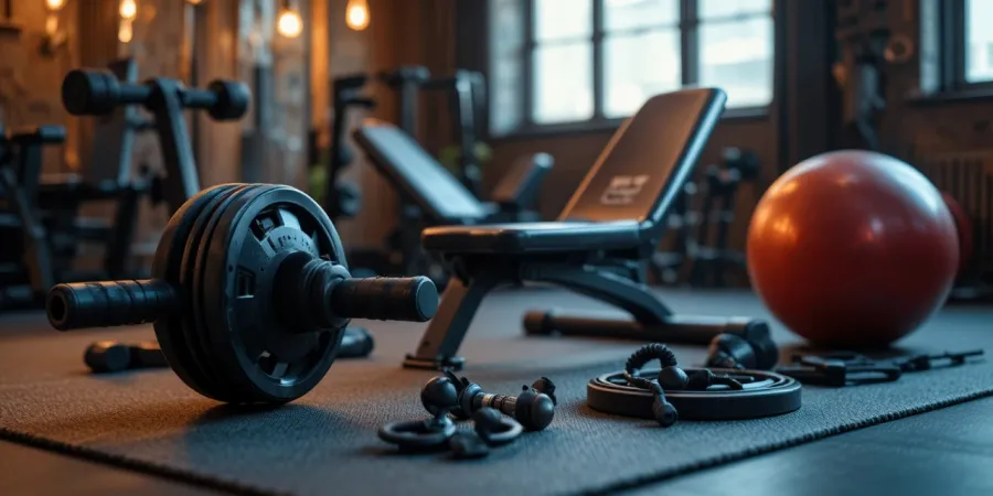 깔끔한 바닥에 여러 종류의 장비가 놓여 있는 모습