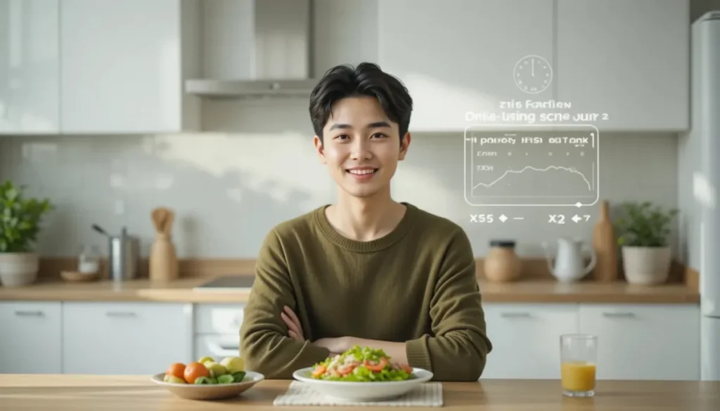 간헐적 단식 시간과 식단을 관리하는 남성의 모습