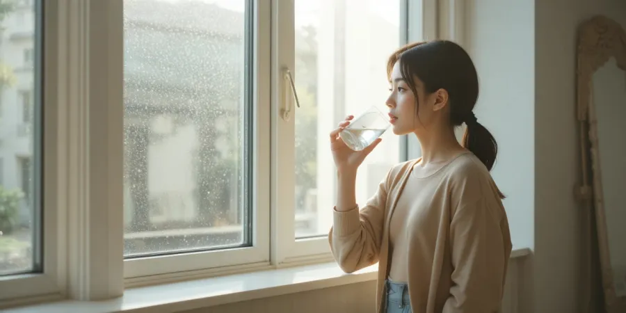 공복 상태에서 물을 마시는 여성의 모습